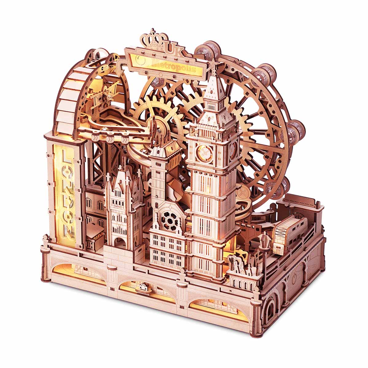 Estrelik™ | Marble Travel London Marble Run Wooden 3D Puzzle Educational Family Game Challenge with Intermediate Difficulty