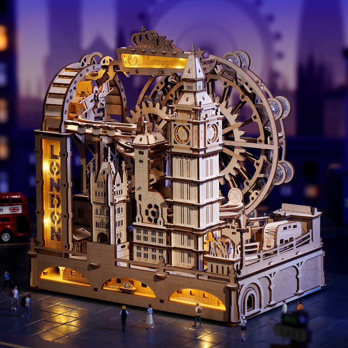 Estrelik™ | Marble Travel London Marble Run Wooden 3D Puzzle Educational Family Game Challenge with Intermediate Difficulty