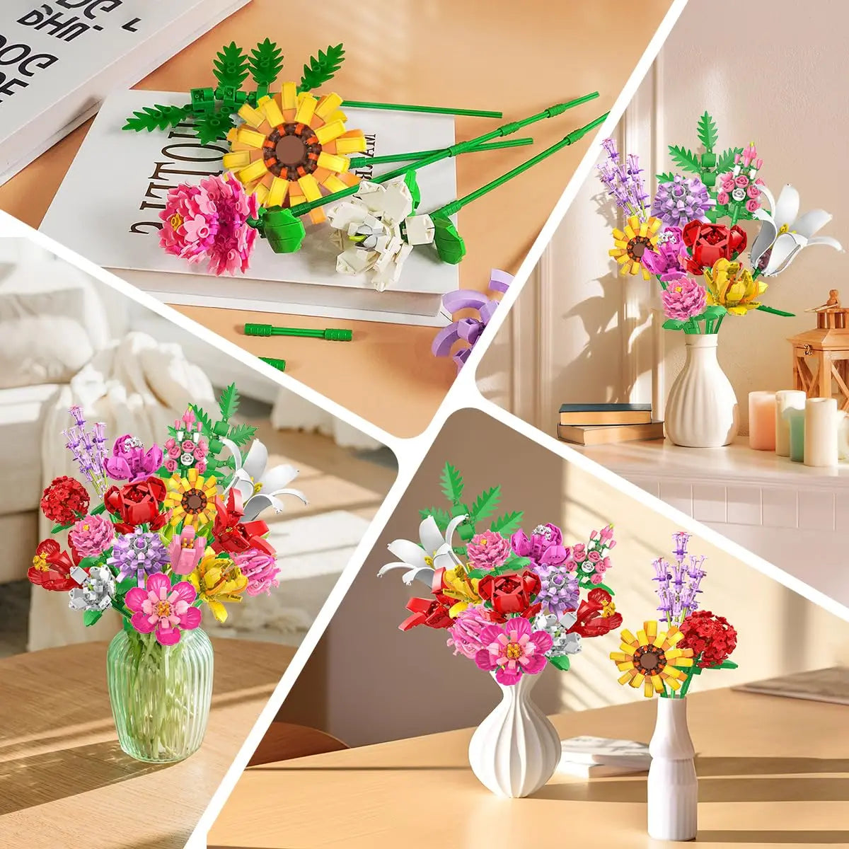 Flower Bouquet Building Set - 18 Piece Educational 3D Puzzle for Kids and Adults - Perfect Birthday Gift for Women and Family Fun Challenge