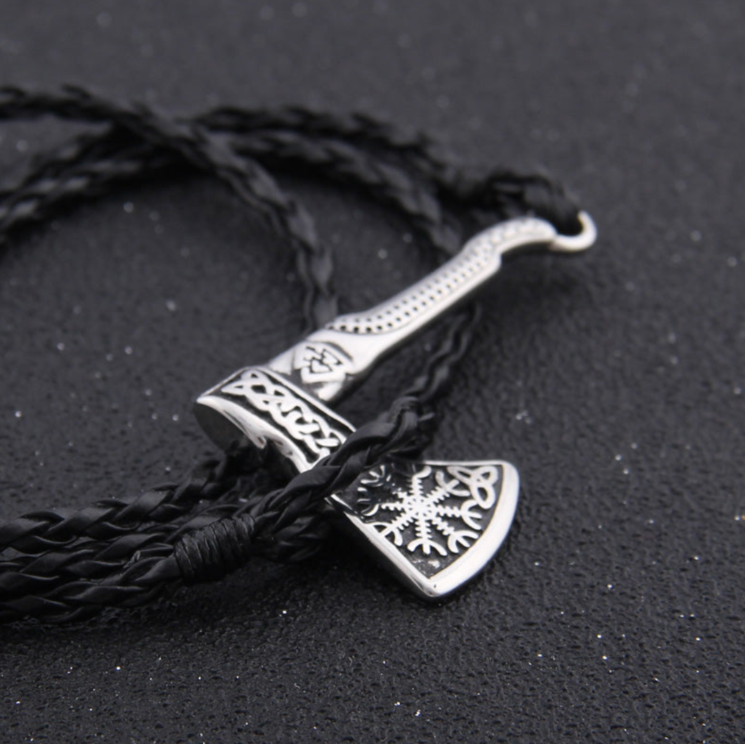 Viking Axe Bracelet Bundle with 4-Piece Rustic Stainless Steel Charms