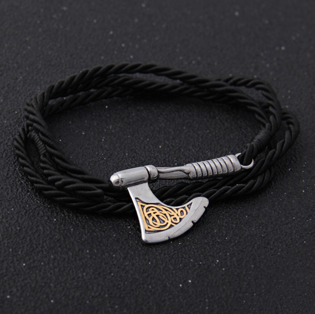 Viking Axe Bracelet Bundle with 4-Piece Rustic Stainless Steel Charms