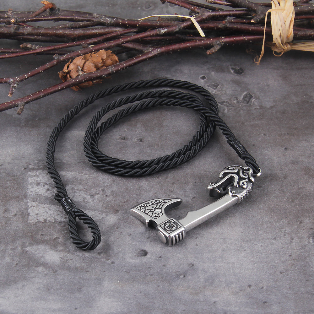 Viking Dragon Axe Bracelet - Stainless Steel Braided Band