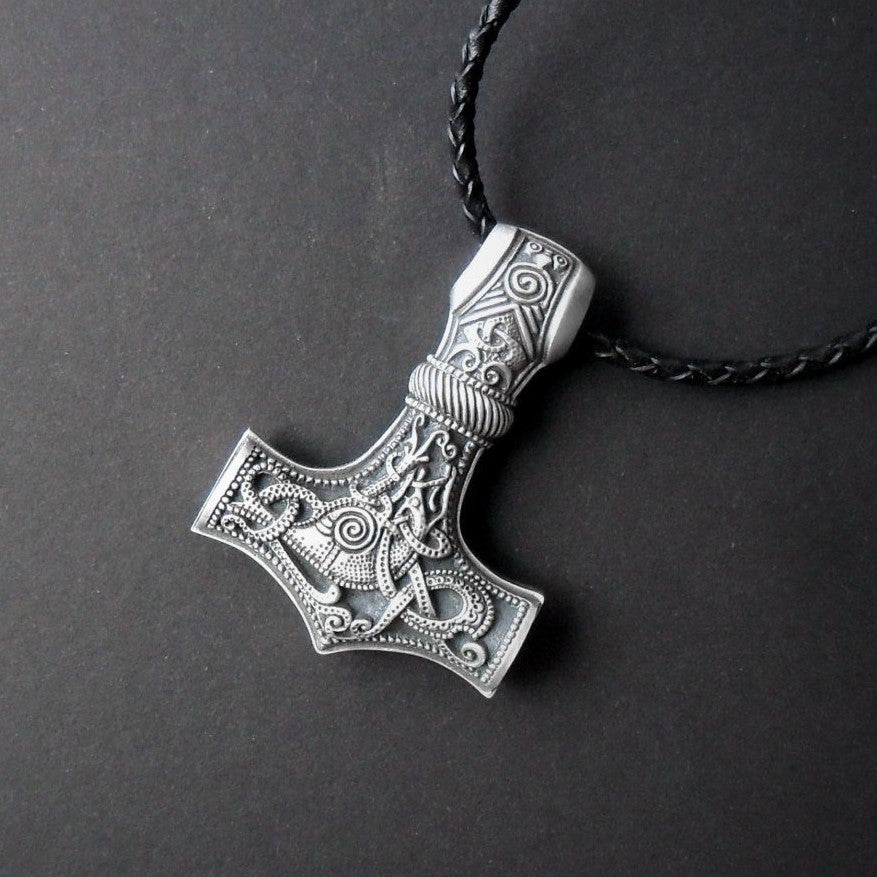 Heavy Stainless Steel Mjolnir Viking Hammer Amulet with Chain