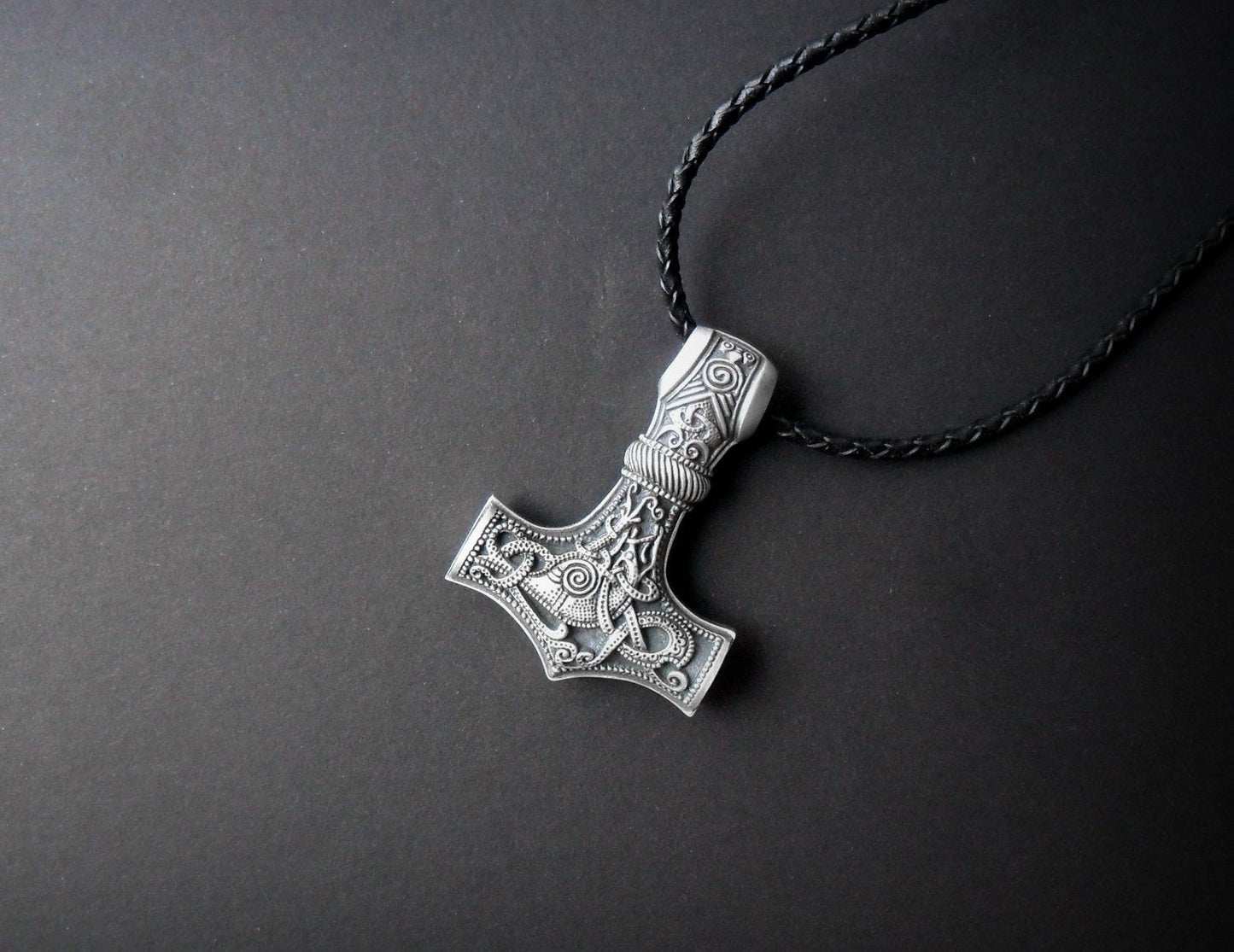 Heavy Stainless Steel Mjolnir Viking Hammer Amulet with Chain