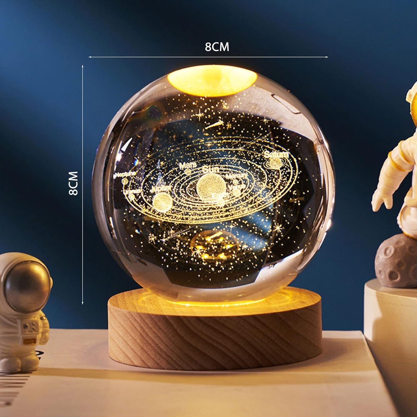 3D Planet Crystal Ball Night Light with Wooden Base