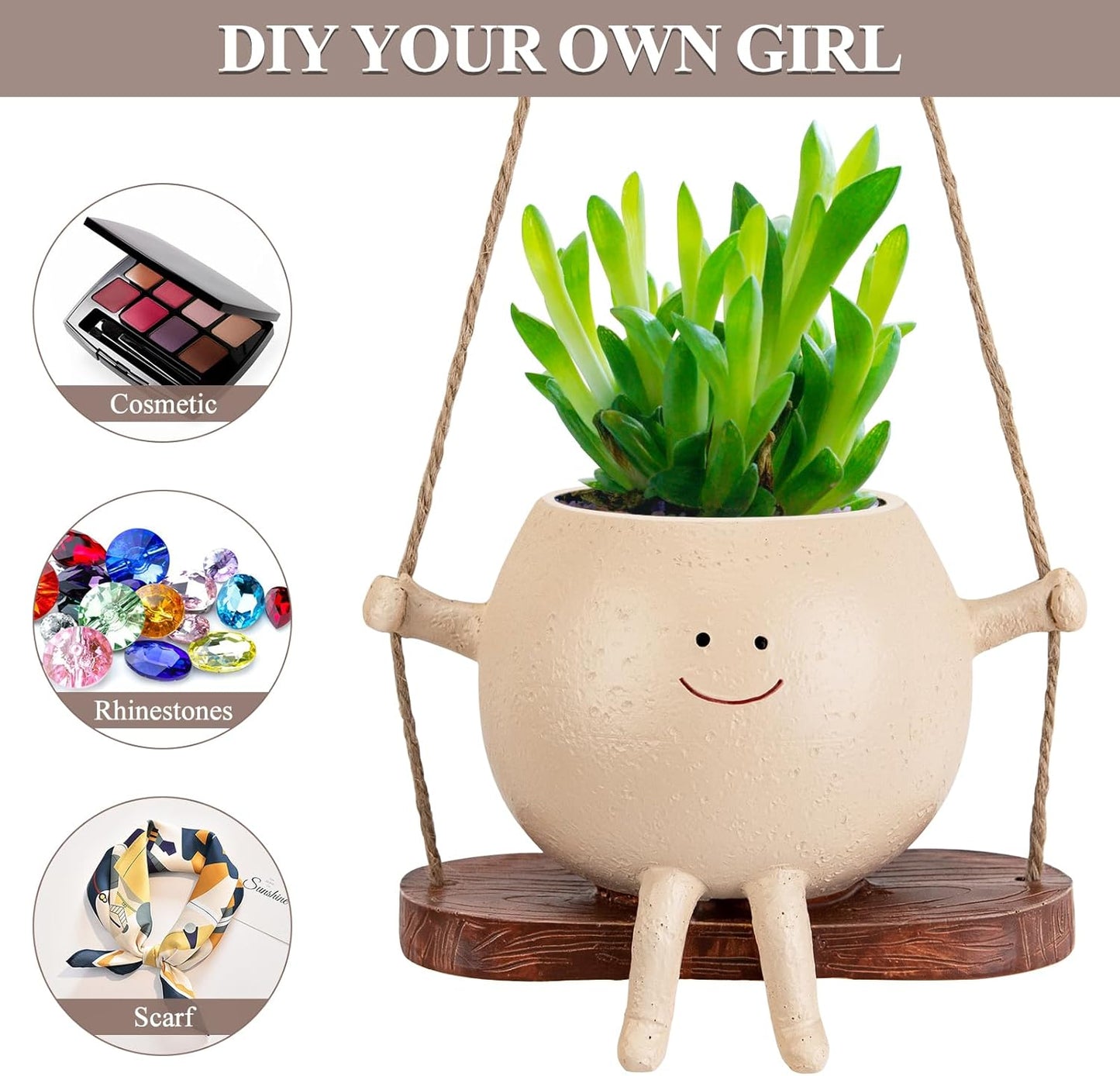 RAINBEAN Resin Hanging Face Planter for Indoor and Outdoor Succulents