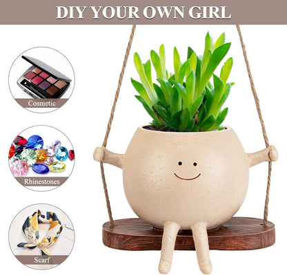 RAINBEAN Resin Hanging Face Planter for Indoor and Outdoor Succulents