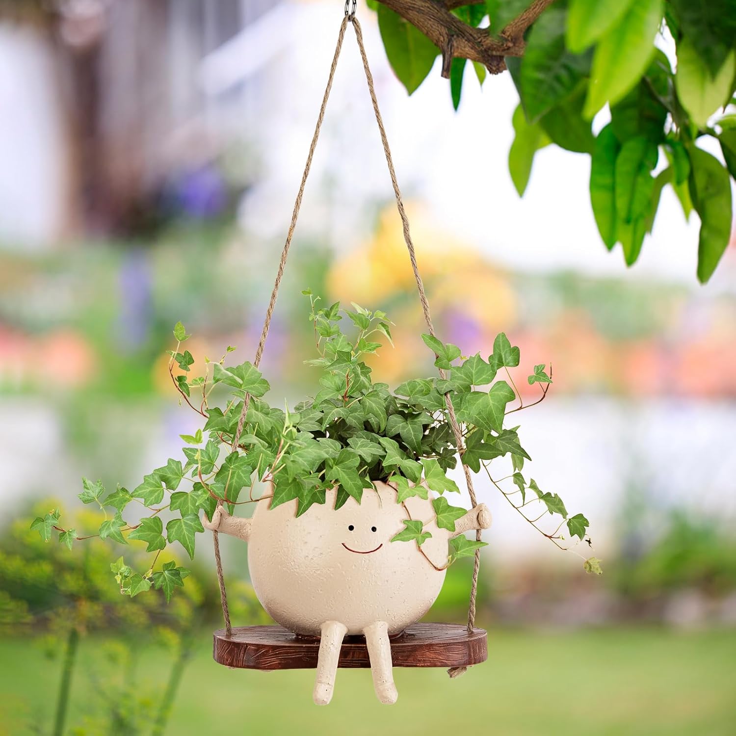 RAINBEAN Resin Hanging Face Planter for Indoor and Outdoor Succulents