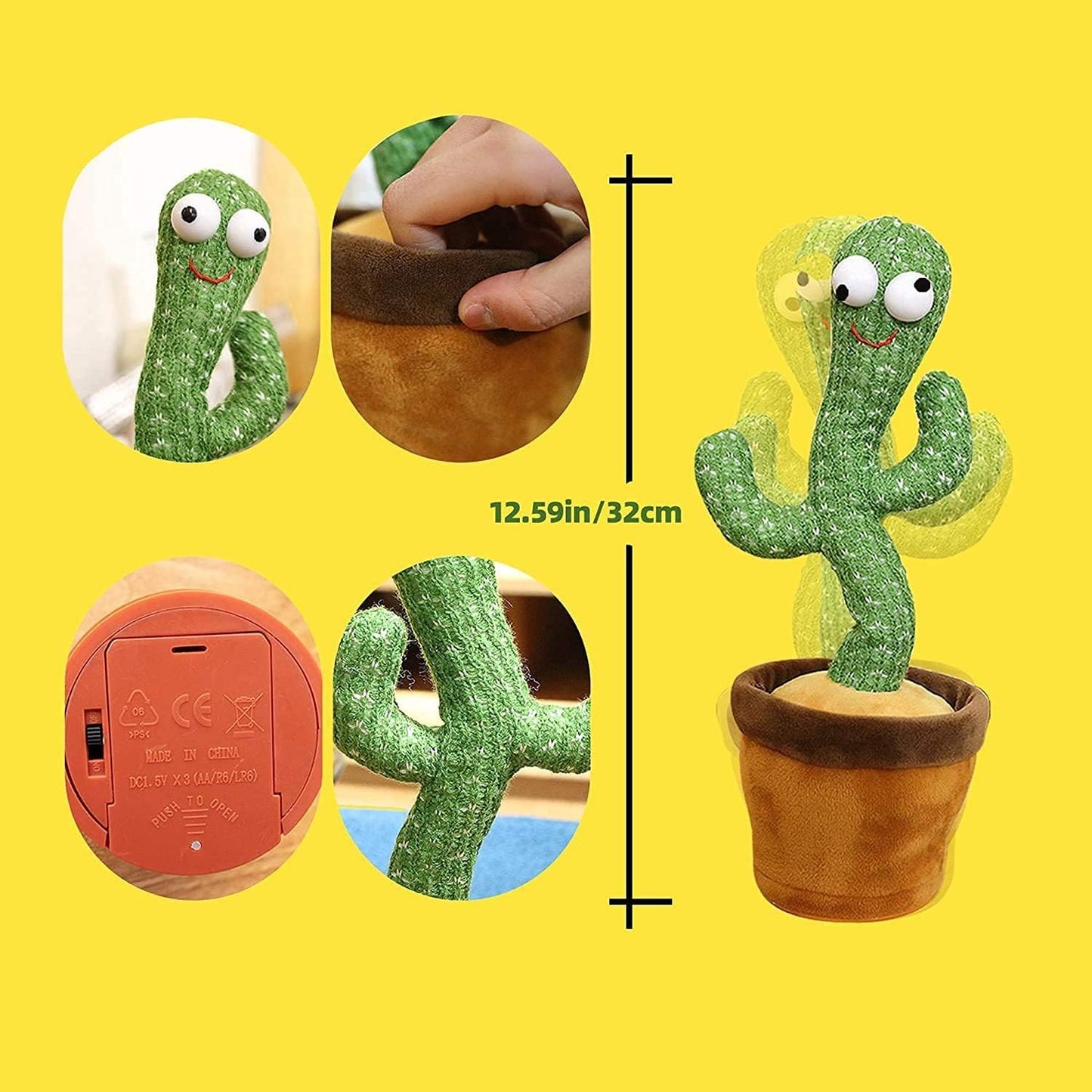 Dancing Talking Cactus Plush Toy with 120 Songs LED Lights