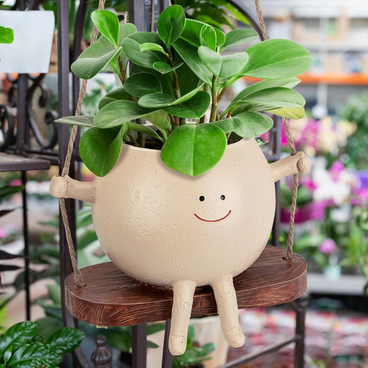 RAINBEAN Resin Hanging Face Planter for Indoor and Outdoor Succulents