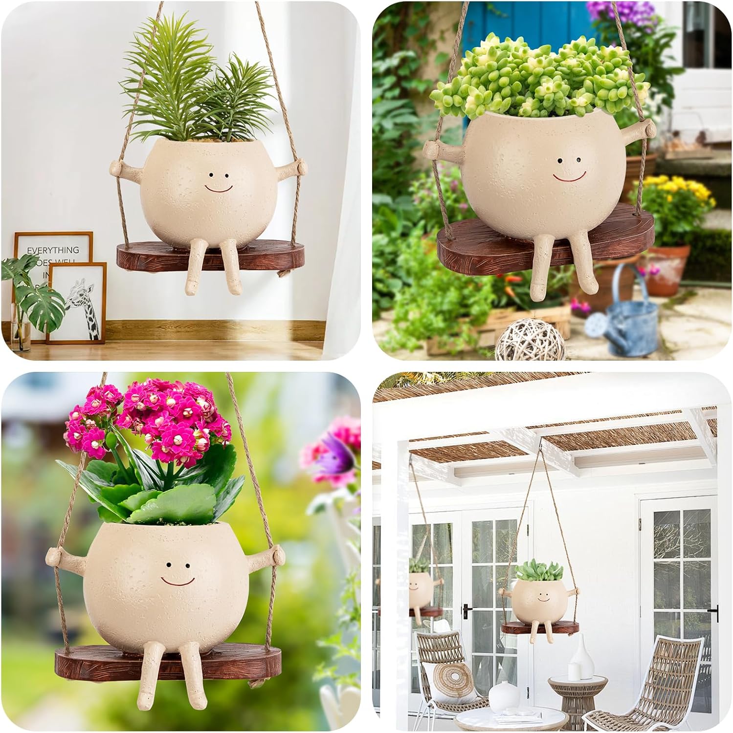 RAINBEAN Resin Hanging Face Planter for Indoor and Outdoor Succulents