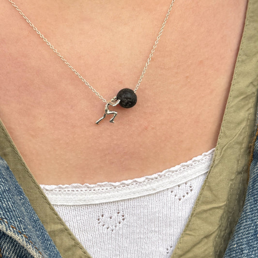 Sisyphus Boulder Lavastone Sterling Silver Necklace with Rhodium