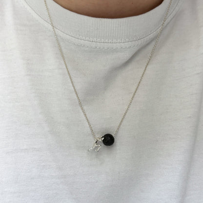 Sisyphus Boulder Lavastone Sterling Silver Necklace with Rhodium