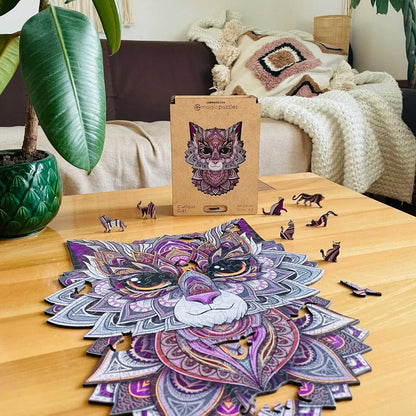 Rompecabezas de Madera Gato Curioso Premium: Diseño Único, Piezas de Precisión, Regalo Ideal
