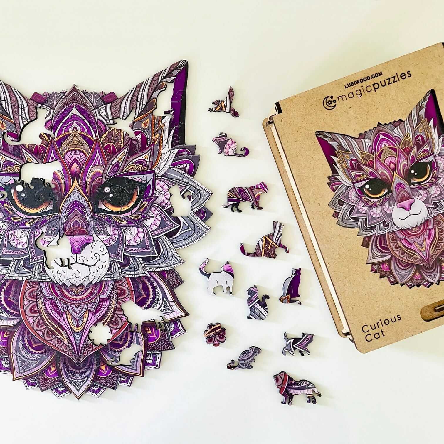 Rompecabezas de Madera Gato Curioso Premium: Diseño Único, Piezas de Precisión, Regalo Ideal