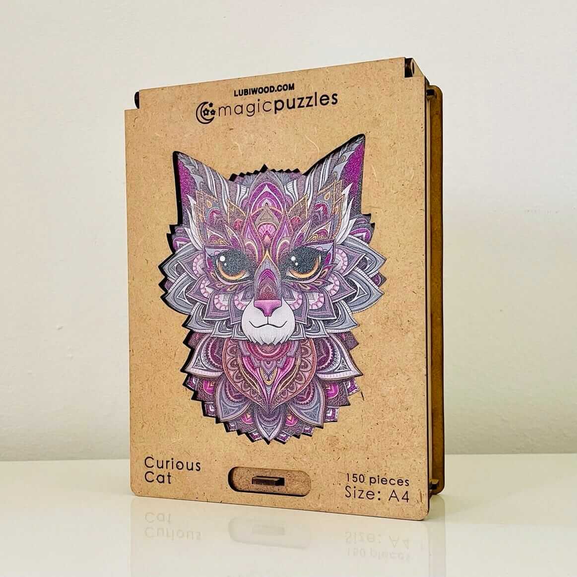 Rompecabezas de Madera Gato Curioso Premium: Diseño Único, Piezas de Precisión, Regalo Ideal