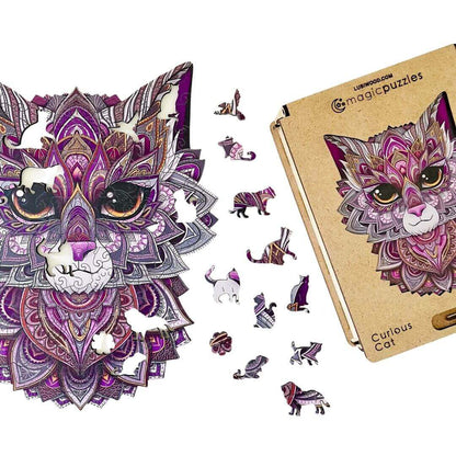 Rompecabezas de Madera Gato Curioso Premium: Diseño Único, Piezas de Precisión, Regalo Ideal
