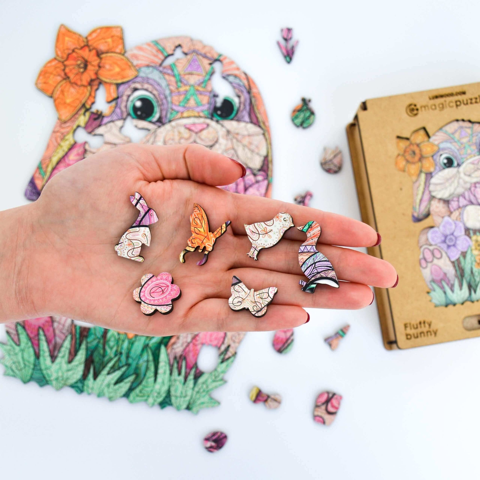 Rompecabezas de Madera Premium Conejito Esponjoso: Juego Creativo para Adultos