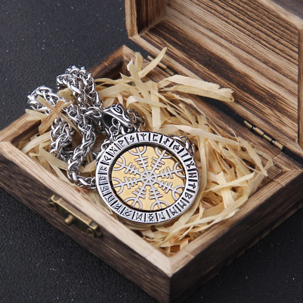 Helm of Awe Rotating Pendant Necklace 316L Stainless Steel Gift