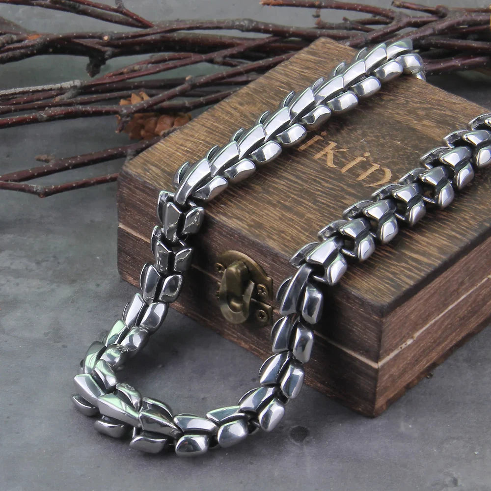 World Serpent 316L Stainless Steel Norse Necklace Protective Statement Chain