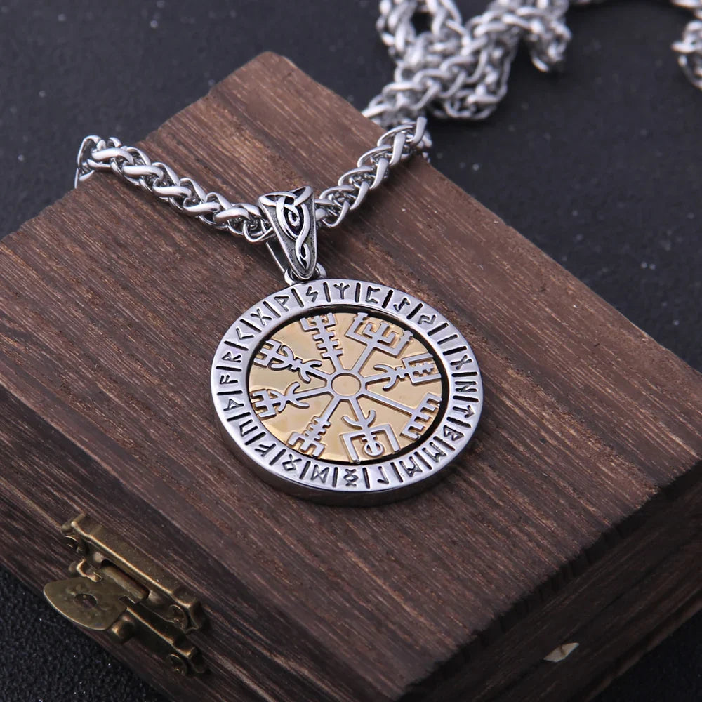 Helm of Awe Rotating Pendant Necklace 316L Stainless Steel Gift