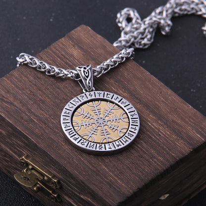 Helm of Awe Rotating Pendant Necklace 316L Stainless Steel Gift