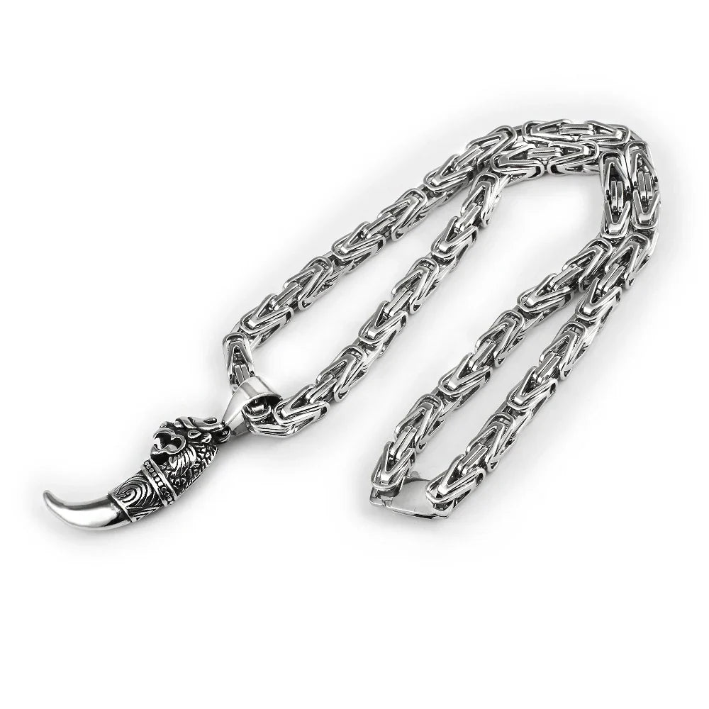 Byzantine Stainless Steel Wolf Claw Necklace 6.5mm Heavy-Duty Chain