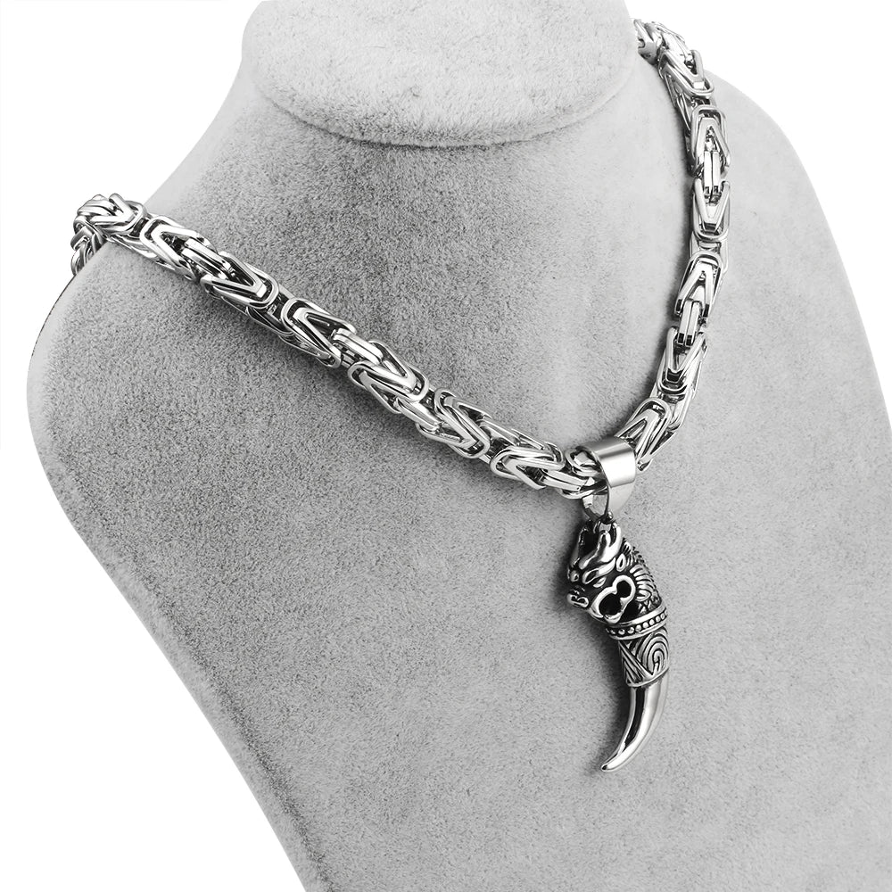 Byzantine Stainless Steel Wolf Claw Necklace 6.5mm Heavy-Duty Chain
