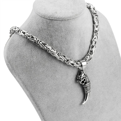 Byzantine Stainless Steel Wolf Claw Necklace 6.5mm Heavy-Duty Chain