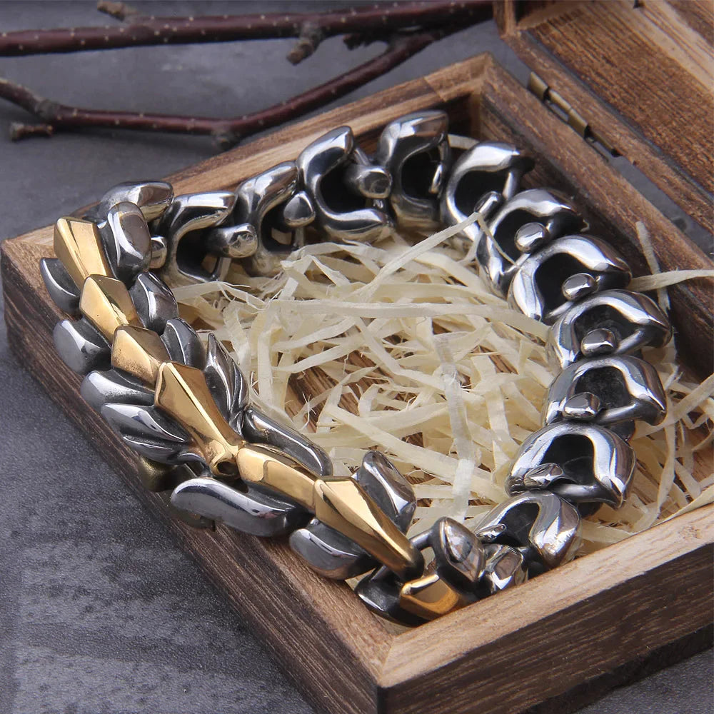 World Serpent Viking Bracelet 316L Stainless Steel Cuff Premium Gift