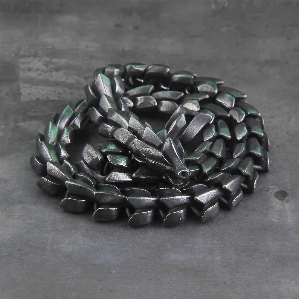 World Serpent 316L Stainless Steel Norse Necklace Protective Statement Chain