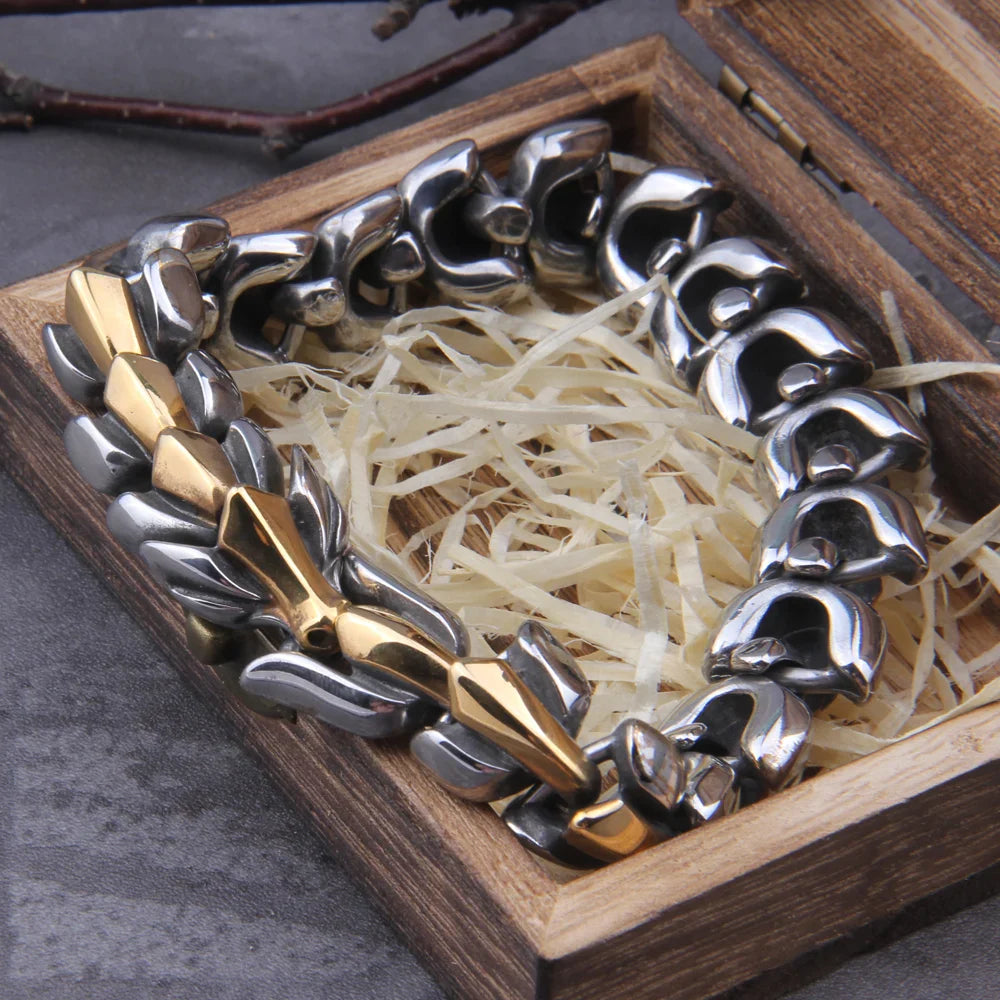 World Serpent Viking Bracelet 316L Stainless Steel Cuff Premium Gift