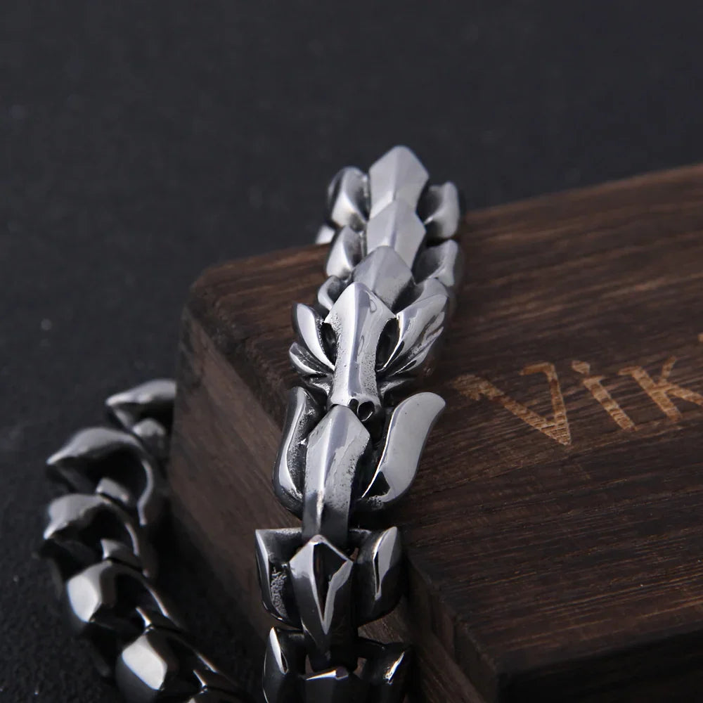 World Serpent Viking Bracelet 316L Stainless Steel Cuff Premium Gift
