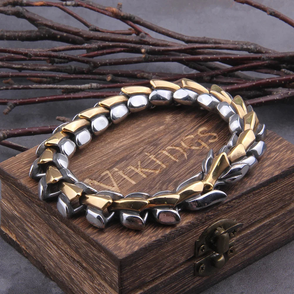 World Serpent Viking Bracelet 316L Stainless Steel Cuff Premium Gift
