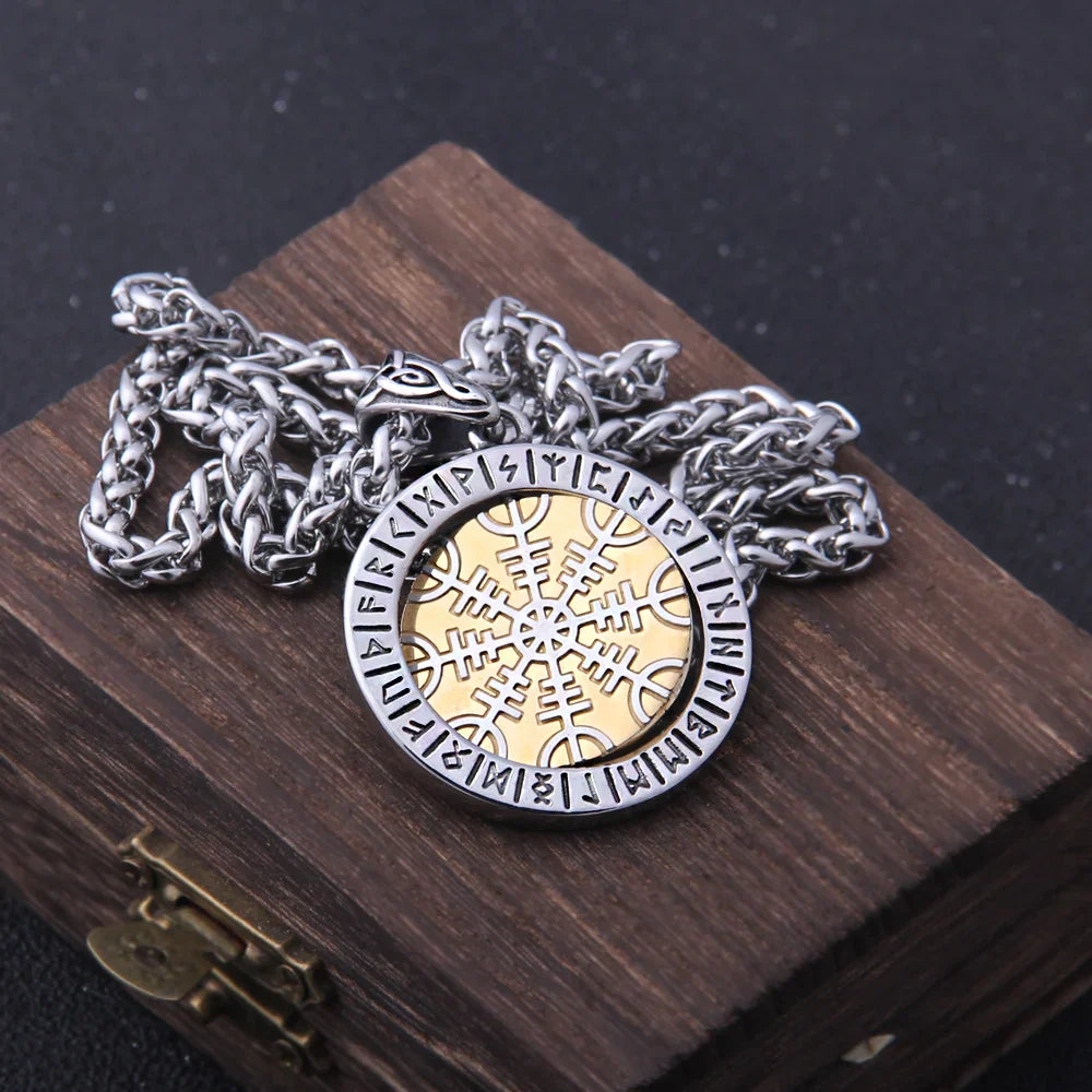 Helm of Awe Rotating Pendant Necklace 316L Stainless Steel Gift