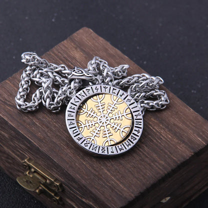 Helm of Awe Rotating Pendant Necklace 316L Stainless Steel Gift