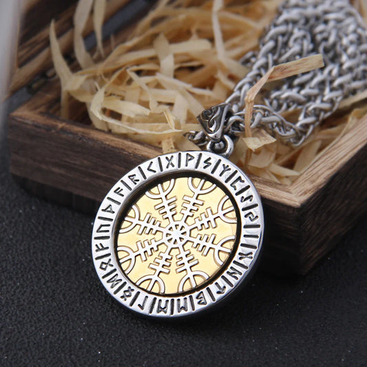 Helm of Awe Rotating Pendant Necklace 316L Stainless Steel Gift