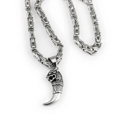 Byzantine Stainless Steel Wolf Claw Necklace 6.5mm Heavy-Duty Chain