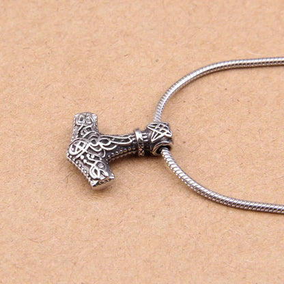 Elegant 316L Mjolnir Necklace Thor Hammer Pendant Silver Finish
