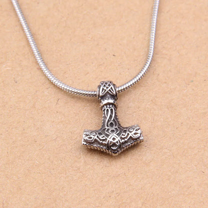 Elegant 316L Mjolnir Necklace Thor Hammer Pendant Silver Finish