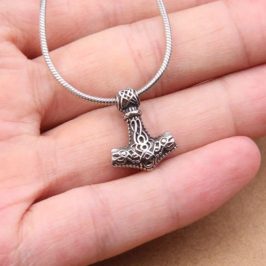 Elegant 316L Mjolnir Necklace Thor Hammer Pendant Silver Finish