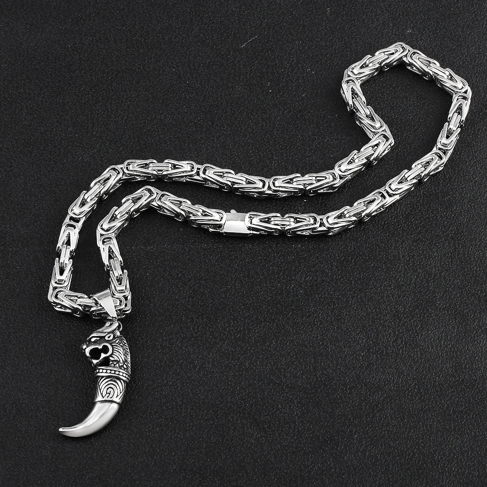 Byzantine Stainless Steel Wolf Claw Necklace 6.5mm Heavy-Duty Chain