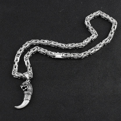 Byzantine Stainless Steel Wolf Claw Necklace 6.5mm Heavy-Duty Chain