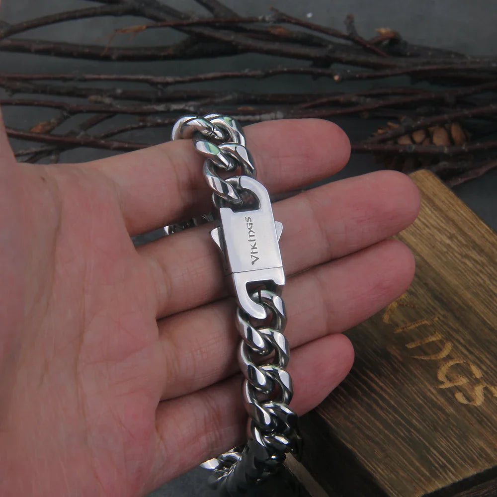 Vikings 316L Stainless Steel Chain Bracelet with Engraved Clasp
