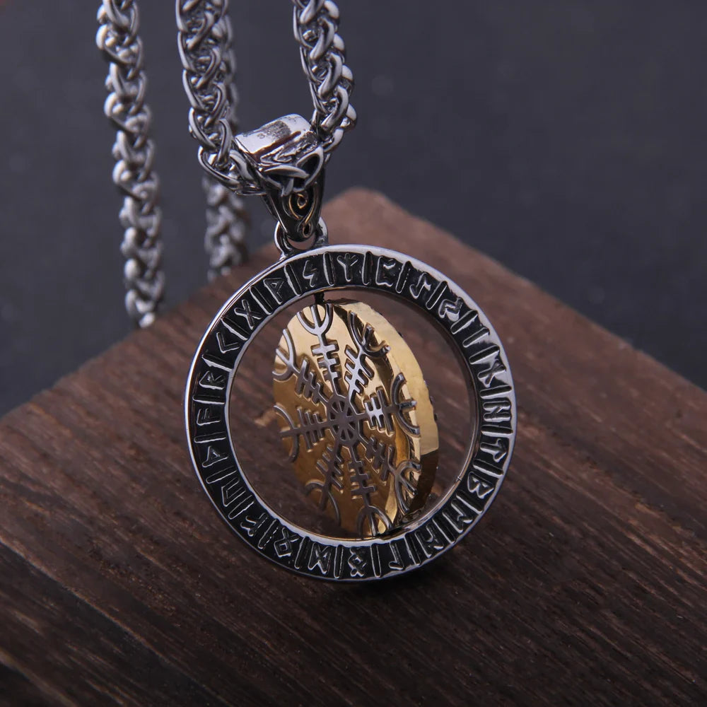 Helm of Awe Rotating Pendant Necklace 316L Stainless Steel Gift