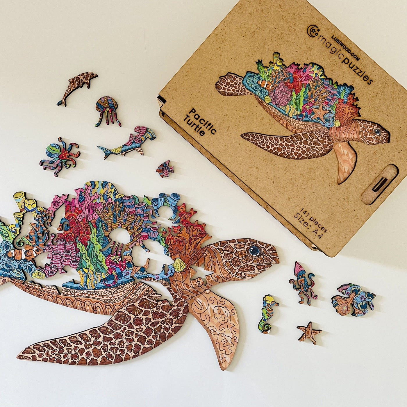 Colección Oceánica Premium: Rompecabezas Madera Delfín, Tortuga, Caballito Marino