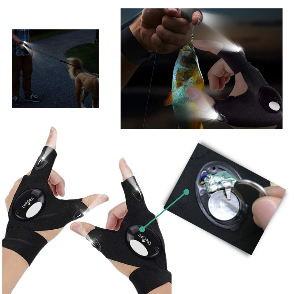 Waterproof LED Light Gloves with Battery-Powered Hands-Free Illumination