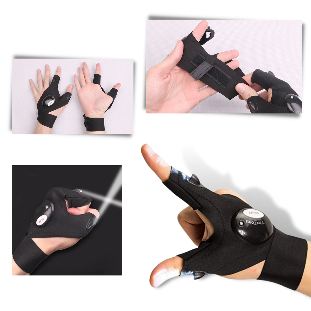 Waterproof LED Light Gloves with Battery-Powered Hands-Free Illumination