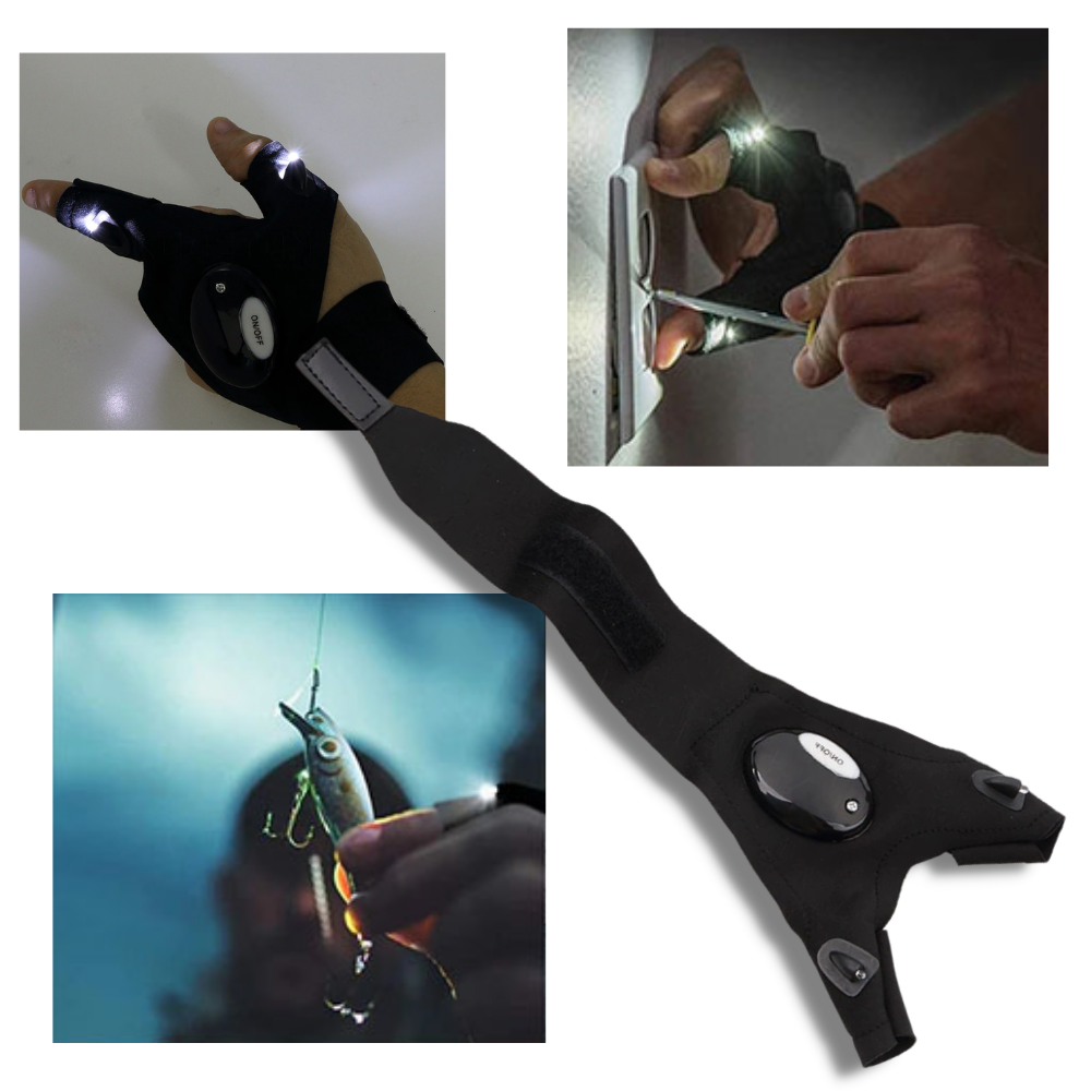 Waterproof LED Light Gloves with Battery-Powered Hands-Free Illumination