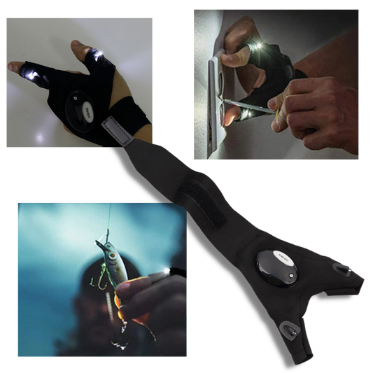 Waterproof LED Light Gloves with Battery-Powered Hands-Free Illumination